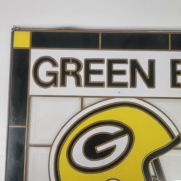 VTG Green Bay Packers Stained Glass Man Cave Bar Game Room Suncatcher Decor - Picture 4 of 7